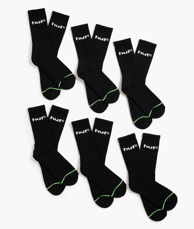 HUF Eightynine Logo 6 Pack Black Crew Socks - HUF
