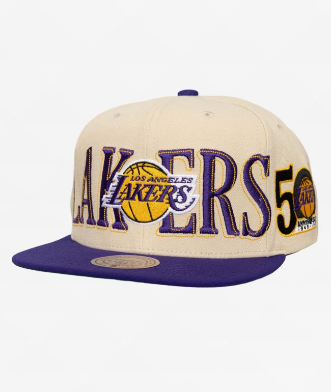 Mitchell & Ness Los Angeles Lakers Across The Board Cream & Blue Snapback Hat - Mitchell & Ness