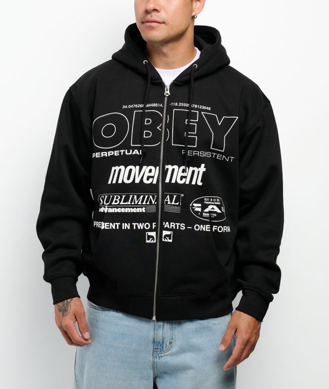 Obey Persistent Movement Black Zip Hoodie - Obey