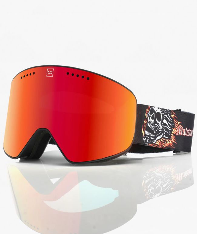 Madson Cylindro Flaming Skull Red Mirror Snowboard Goggles - Madson