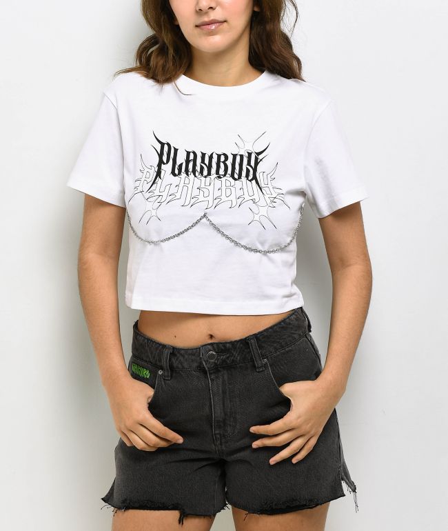 Playboy Chain White Crop T-Shirt - 