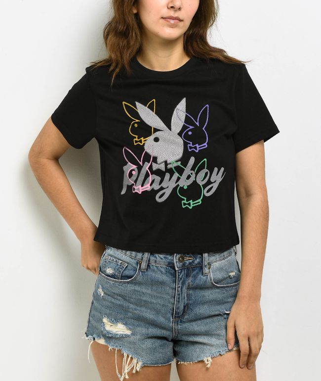 Playboy Bunny Head Black Crop T-Shirt - 