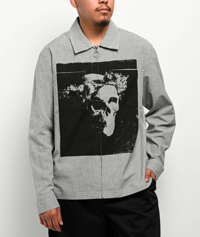 Welcome Crowned Stripe Grey Zip Long Sleeve Shirt - Welcome Skateboards