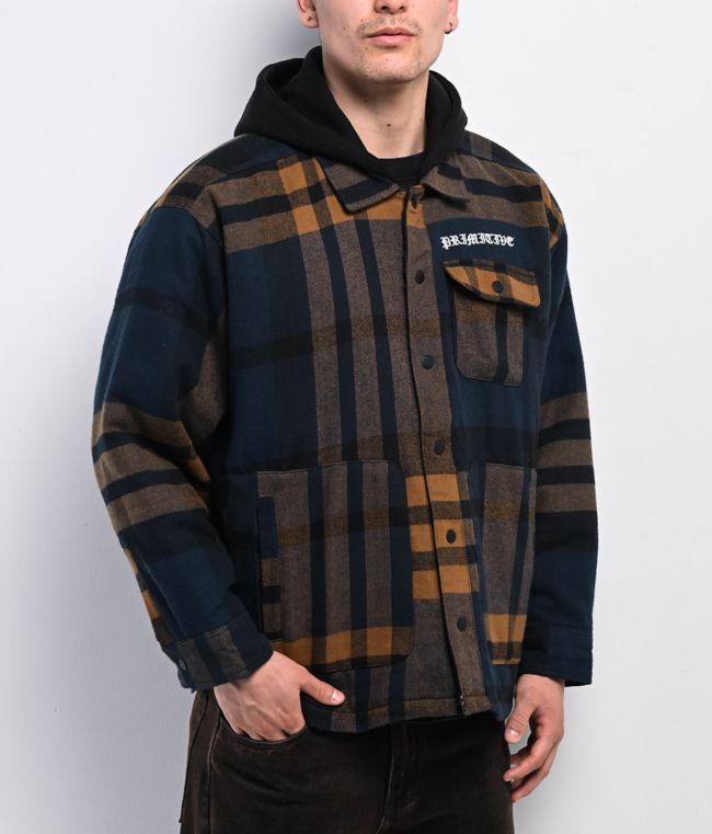 Primitive De Soto Brown & Blue Hooded Flannel Jacket - Primitive