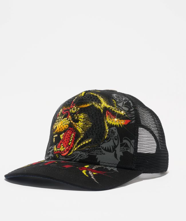 Ed Hardy Panther Head Black Trucker Hat - Ed Hardy
