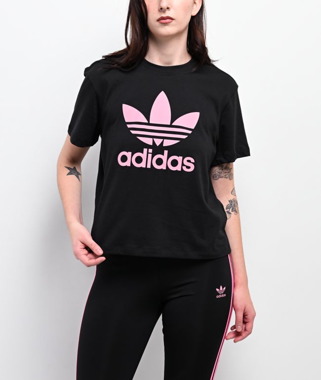 adidas Trefoil Black & Pink Boxy T-Shirt - adidas