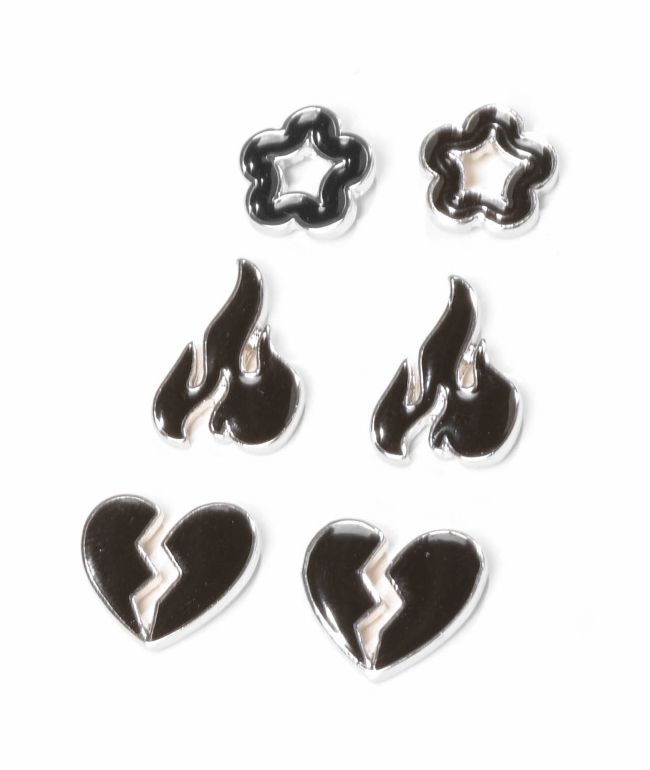 Fantas Eyes Heart & Flame 3 Pack Stud Earrings - FANTAS EYES INC