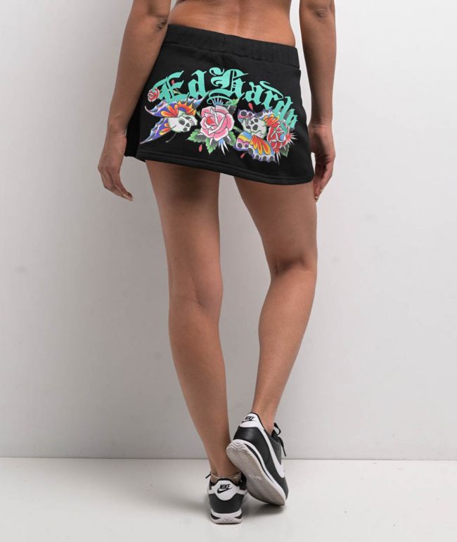 Ed Hardy Skull Butterflies Black Sweat Skirt