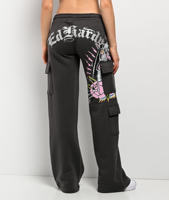Ed Hardy Panther Charcoal Cargo Sweatpants - Ed Hardy