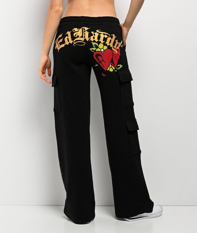 Ed Hardy Sacred Heart Black Cargo Sweatpants