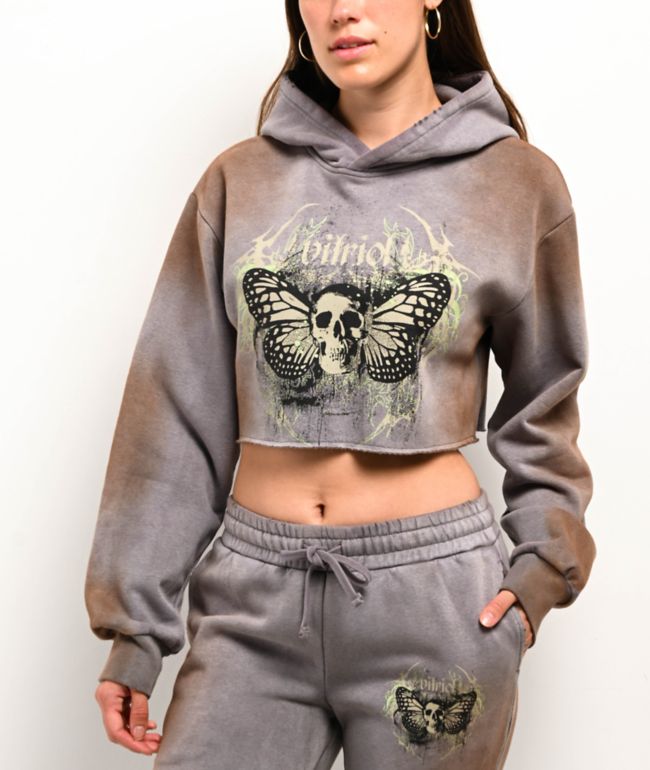 Vitriol Mitzi Grey Crop Hoodie - Vitriol