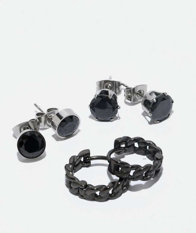 Ed Hardy Stainless Steel Black Stud & Hoop 3-Pack Earring Set - Ed Hardy