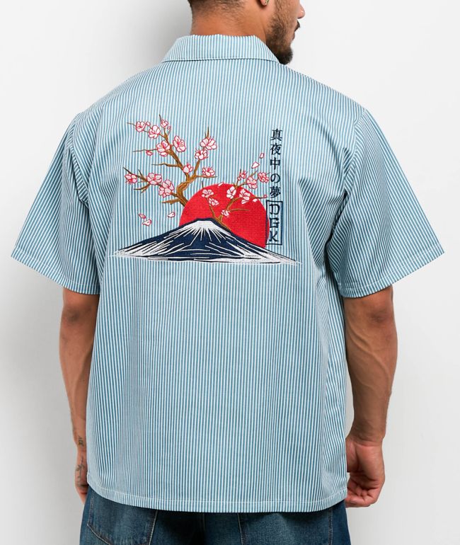 DGK Accord Blue & White Pinstripe Quarter Zip Work Shirt | Zumiez