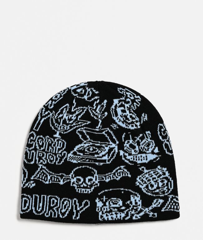 Corduroy FOS Black & Blue Skully Beanie - Corduroy