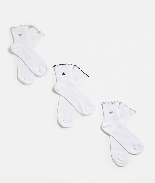adidas Originals Metal Ruffle 3-Pack White Ankle Socks - adidas