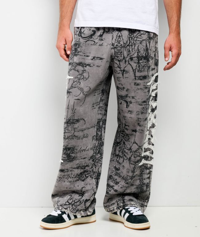 Vitriol Void Scrolls Grey Wash Wide Leg Sweatpants