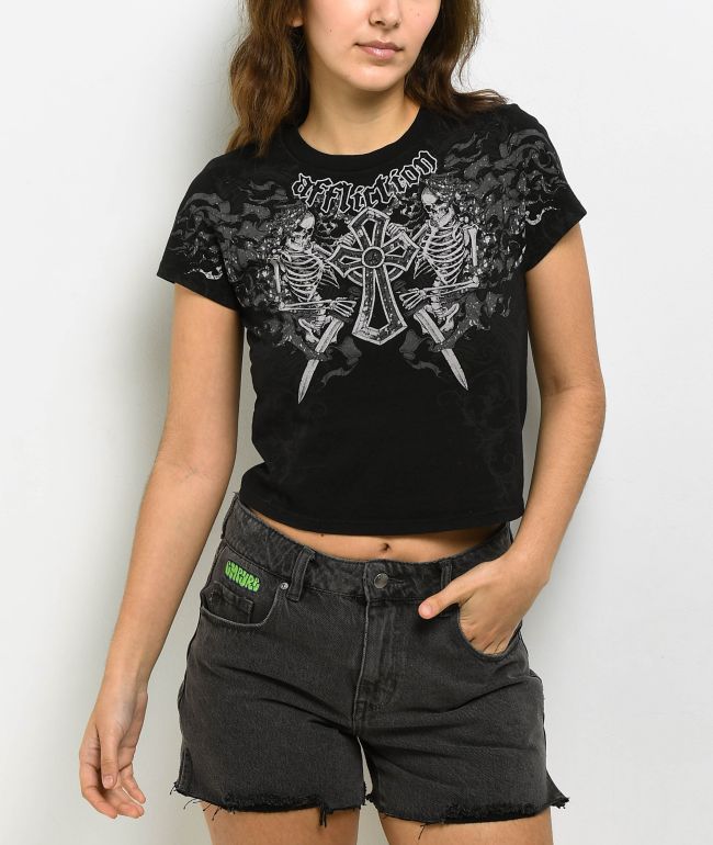 Tシャツ・カットソー   Women's Crop Short Sleeve T-Shirt 47B843G NZH 4 RYRJJ Womens Cropped T Shirts Casual Short Sleeve Tie Front