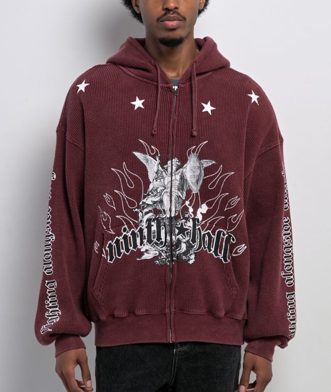 Ninth Hall Pillars Red Thermal Zip Hoodie - Ninth Hall