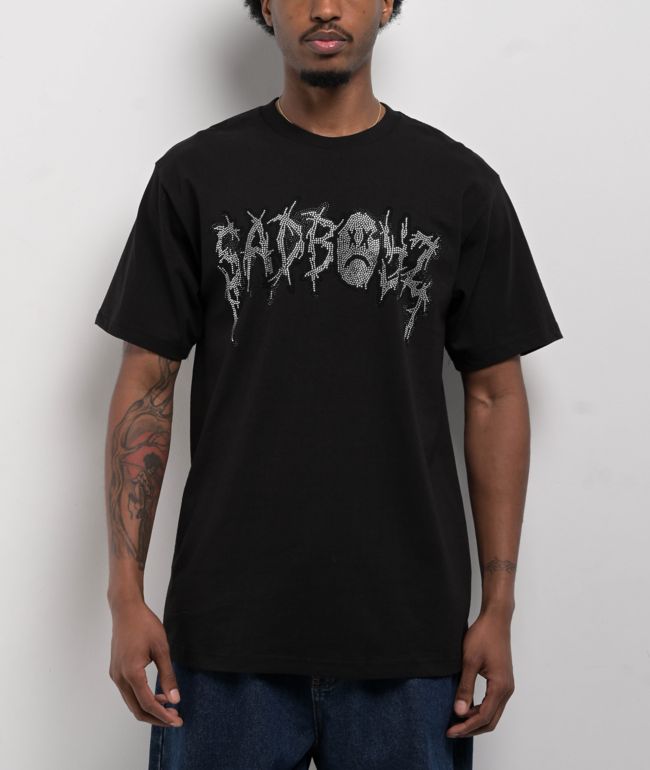 SADBOYZ by Junior H Rhinestone Logo Black T-Shirt