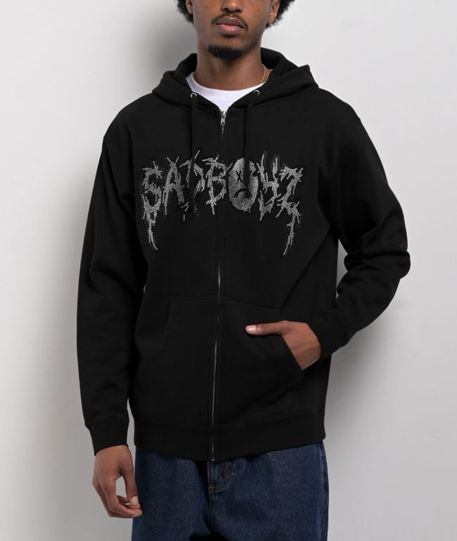SAD BOYZ By Junior H Rhinestone Logo Black Zip Hoodie