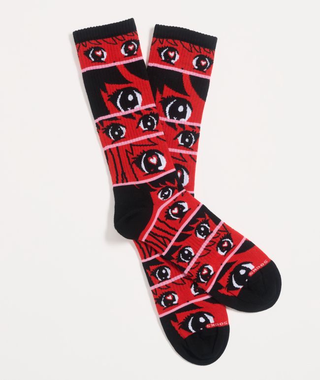 Happy Socks Anime Stripes Red & Black Crew Socks - Happy Socks