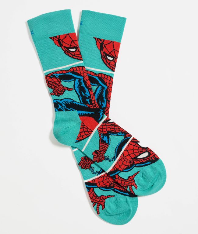Happy Socks x Marvel Web Slinger Teal Crew Socks - Happy Socks