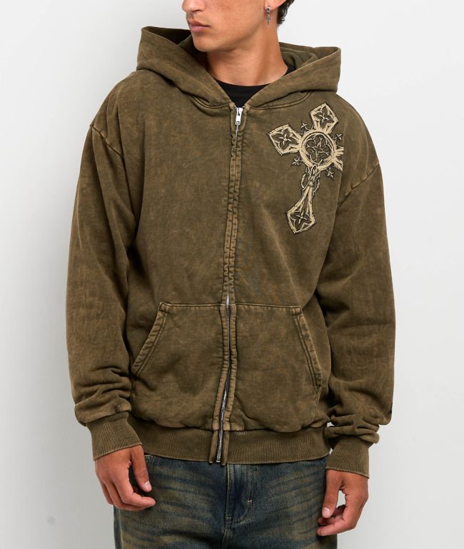 Affliction Spiker Green Wash Zip Hoodie