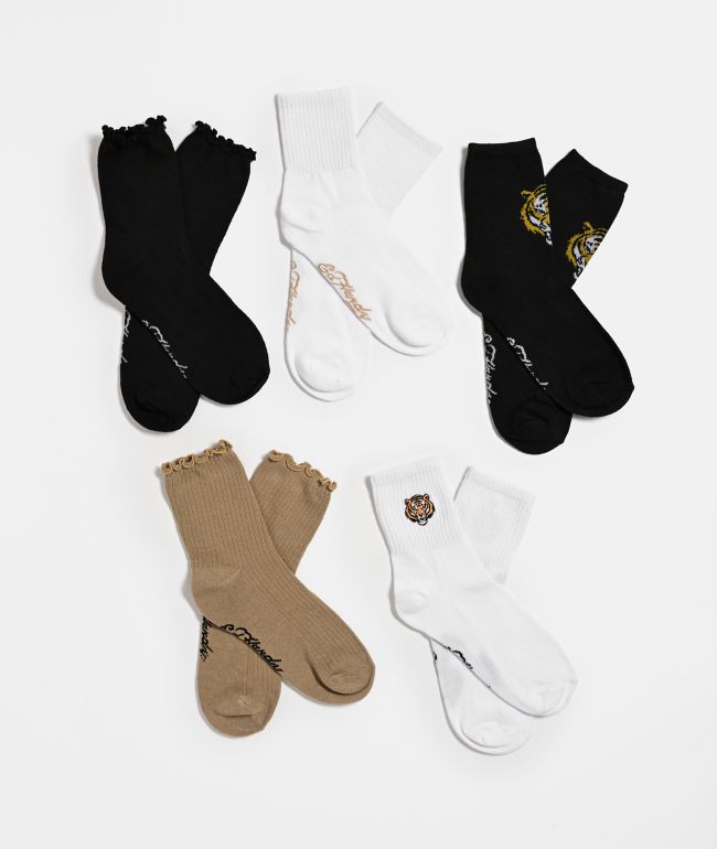 Ed Hardy Embroidered Tiger 5 Pack Mid Crew Socks - Ed Hardy