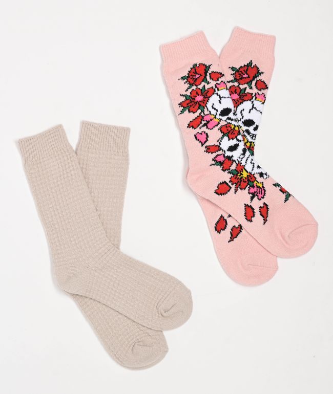 Ed Hardy Skull Pink & Waffle 2 Pack Crew Socks - Ed Hardy