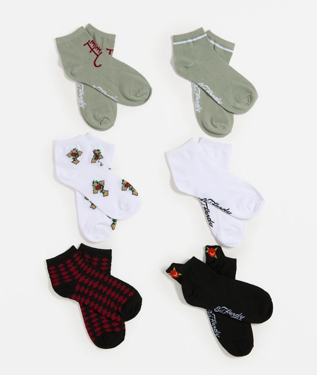 Ed Hardy Rose Cross 6 Pack Ankle Socks - Ed Hardy
