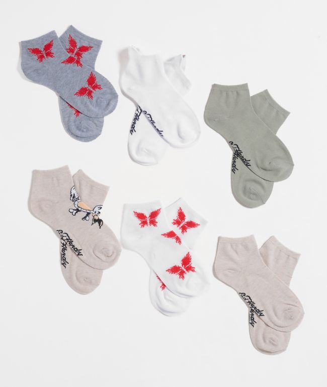 Ed Hardy Flaming Heart 6 Pack Ankle Socks - Ed Hardy