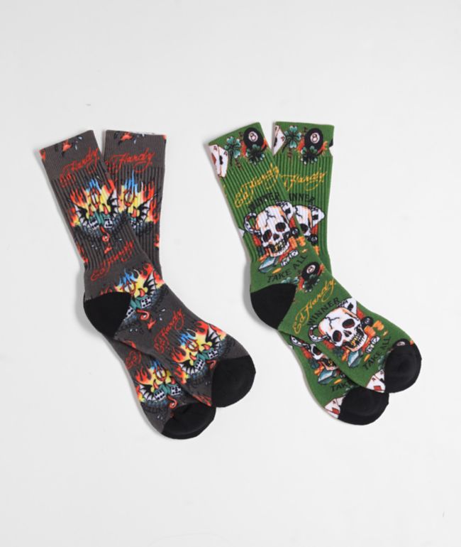 Ed Hardy Dice Green & Grey 2-Pack Crew Socks - Ed Hardy