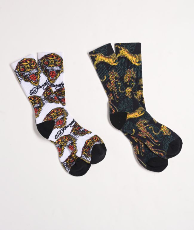 Ed Hardy Tiger White & Black 2-Pack Crew Socks - Ed Hardy