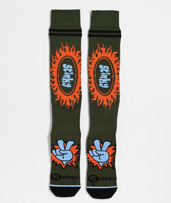 Stinky Socks Peace Out Green Snowboard Socks - Stinky Socks