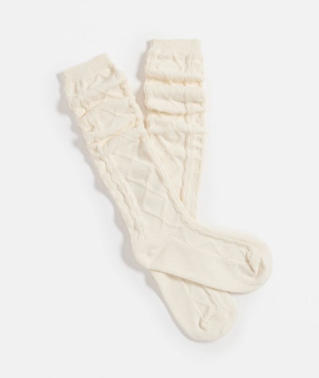 Bearpaw Mixed Textured Cream Knee High Socks - BEARPAW