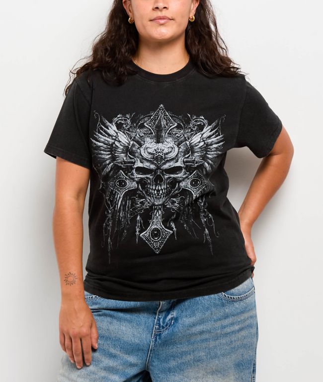 Insomnia Visuals Skulls Black Wash T-Shirt 