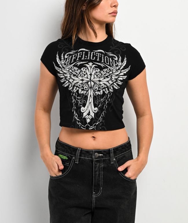 Affliction Empower Black Crop T-Shirt