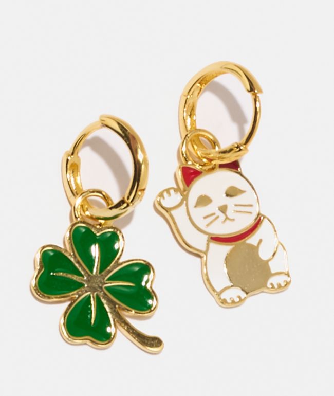 Yellow Owl Workshop Lucky Cat & Clover Earrings - Yellow Owl Workshop