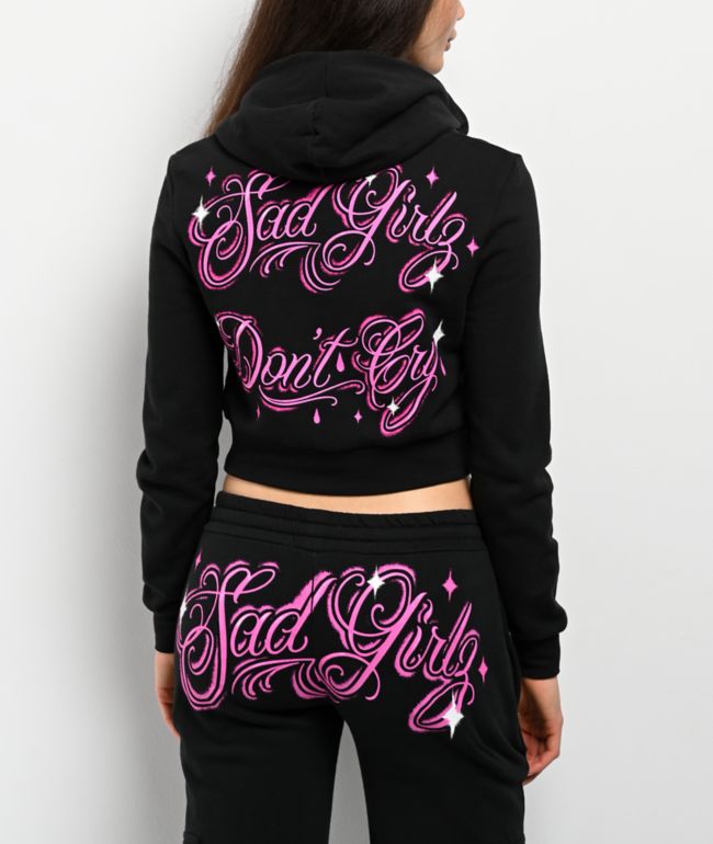 $AD GIRLZ By Junior H Don't Cry Black Crop Zip Hoodie