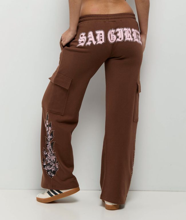 $AD GIRLZ By Junior H Flowers Brown Cargo Sweatpants - SAD GIRLZ