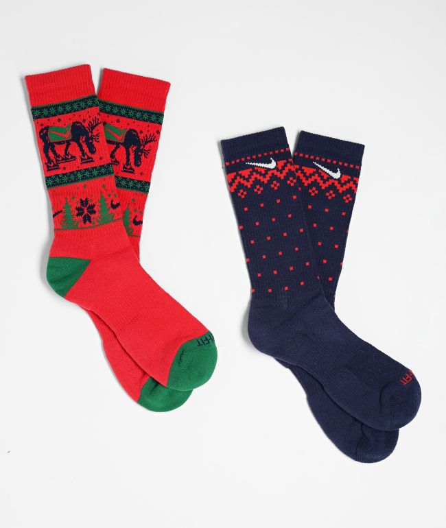 Nike Dri-FIT Seasonal Red & Blue 2 Pack Crew Socks - Nike