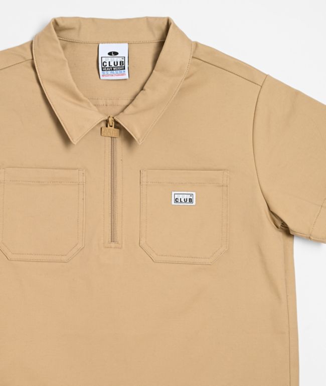 Pro Club Kids Khaki Woven Quarter Zip Work Shirt - Pro Club