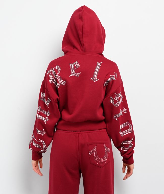 True Religion Crystal Red Relaxed Crop Zip Hoodie - True Religion