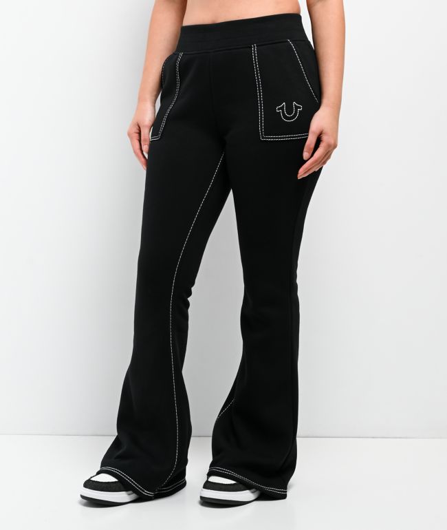 True Religion Big T Black Flare Sweatpants - True Religion