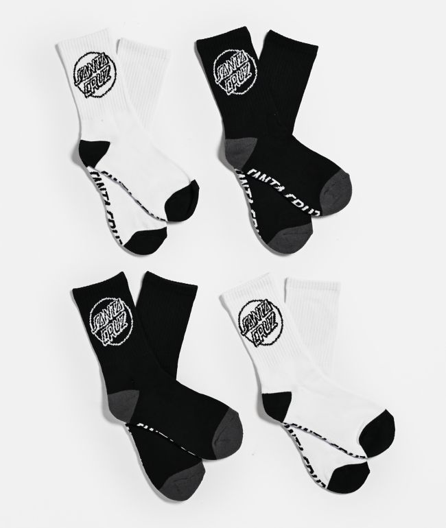 Santa Cruz Kids Opus Strip Black & White 4 Pack Crew Socks - Santa Cruz Skate