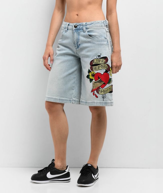 Ed Hardy x Kim Petras Dagger Girl Black Sweat Shorts | Zumiez