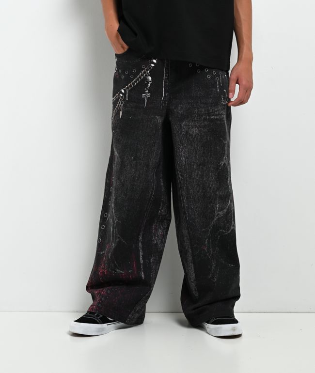 Vitriol Kids Void Optical Printed Black Ultra Wide Jeans - Vitriol