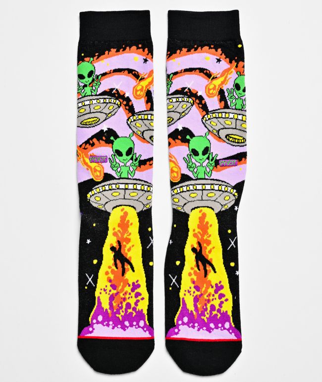 Pyvot Alien Invaders Black Crew Socks - Pyvot