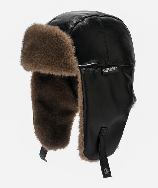Sheisty Faux Leather Black Trapper Hat - $hei$ty
