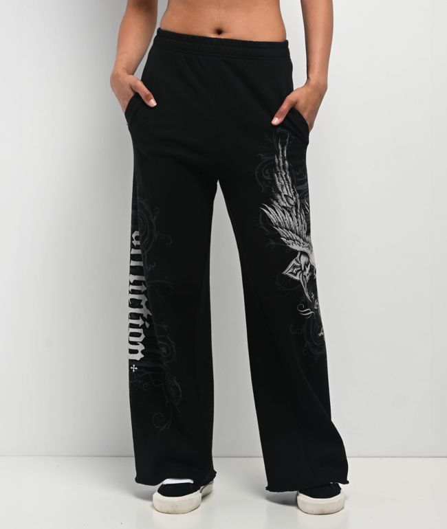 Affliction Death Eyes Black Wide Leg Sweatpants